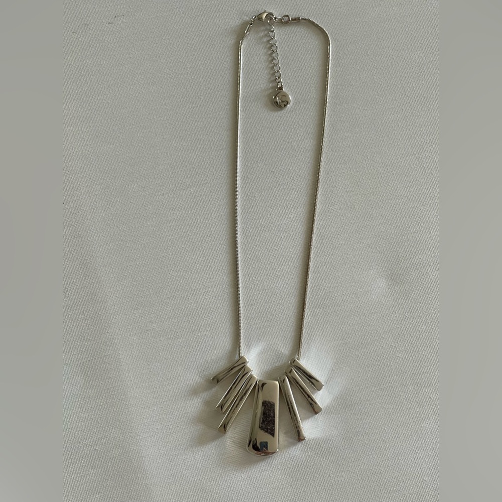 Liz Claiborne Silver Tone Shiny Statement Necklace Multi Metal Dangle Fancy Bars